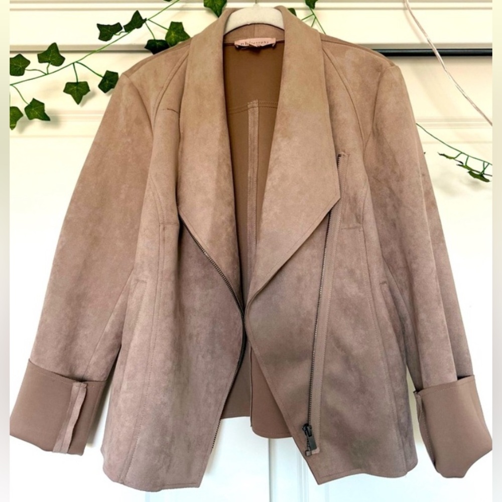 NWT Philosophy Tan Vegan Suede Leather Jacket with Waterfall Collar